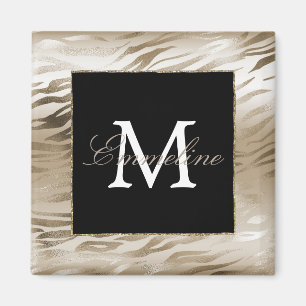 Gold Zebra Animal Print Monogram Magnet