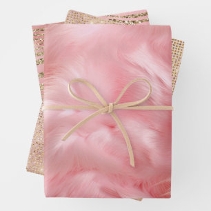 Gold Zebra Glitter Pink Fur Wrapping Paper Sheet
