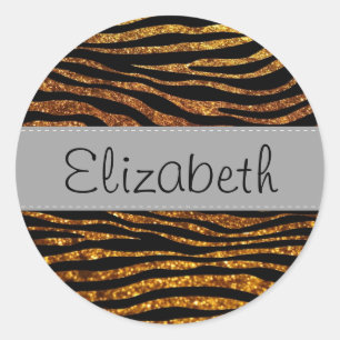 Gold Zebra, Glitter Zebra, Zebra Print, Your Name Classic Round Sticker