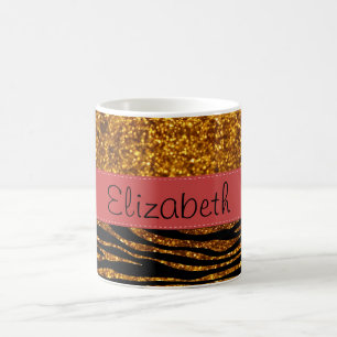 Gold Zebra, Glitter Zebra, Zebra Print, Your Name Coffee Mug