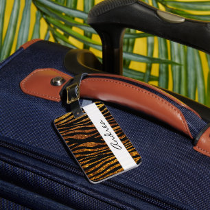 Gold Zebra, Glitter Zebra, Zebra Print, Your Name Luggage Tag