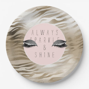 Gold Zebra Glitzy Silver Sparkle Eyes Paper Plate
