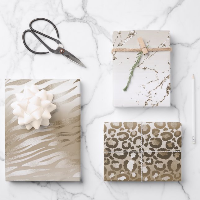 Gold Zebra & Leopard Print Ombre     Wrapping Paper Sheet (Front)