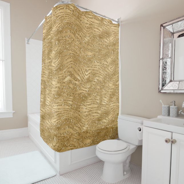 Gold Zebra Print Glitzy Shower Curtain (In Situ)