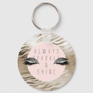 Gold Zebra Print Glitzy Silver Sparkle Eyes        Key Ring