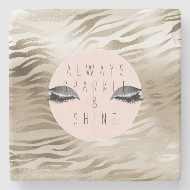 Gold Zebra Print Glitzy Silver Sparkle Eyes        Stone Coaster (Front)