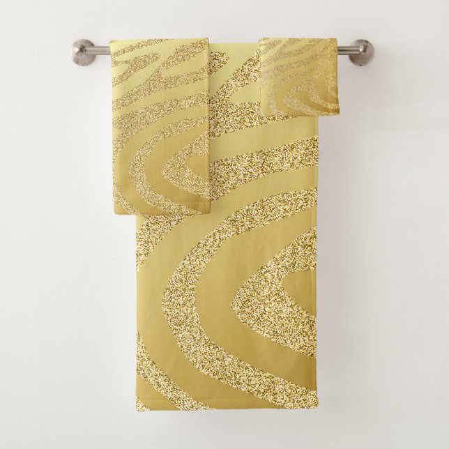  Gold Zebra-Skin Stripes On Gold Glitter  Bath Towel Set (Insitu)