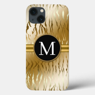 Gold Zebra Stripe with Monogram iPhone 13 Case