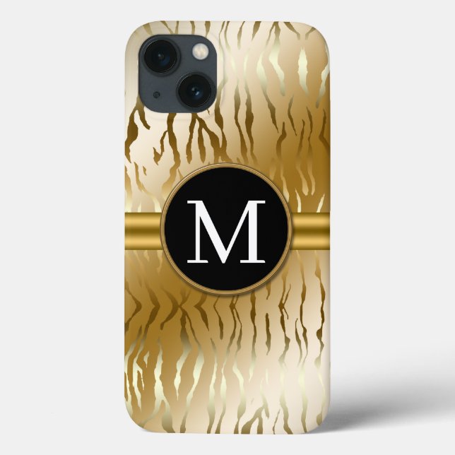 Gold Zebra Stripe with Monogram iPhone 13 Case (Back)