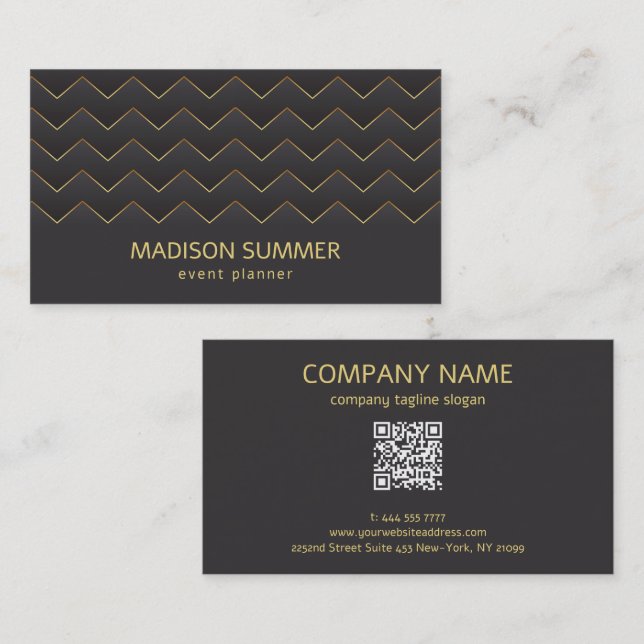 Gold Zig Zag Chevron Pattern Business Card (Front/Back)