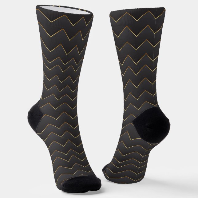 Gold Zig Zag Chevron Pattern Socks (Angled)