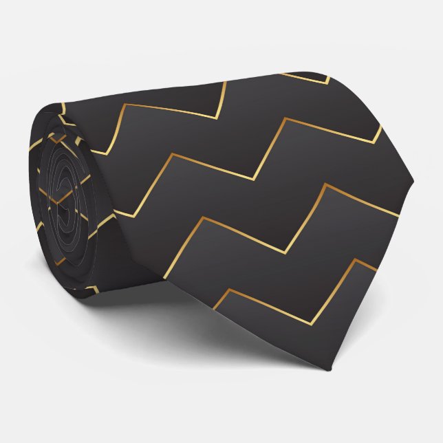 Gold Zig Zag Chevron Pattern Tie (Rolled)