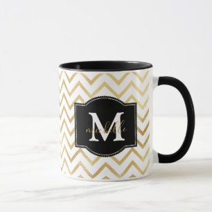 Gold Zig Zags Monogram Personalised Mug