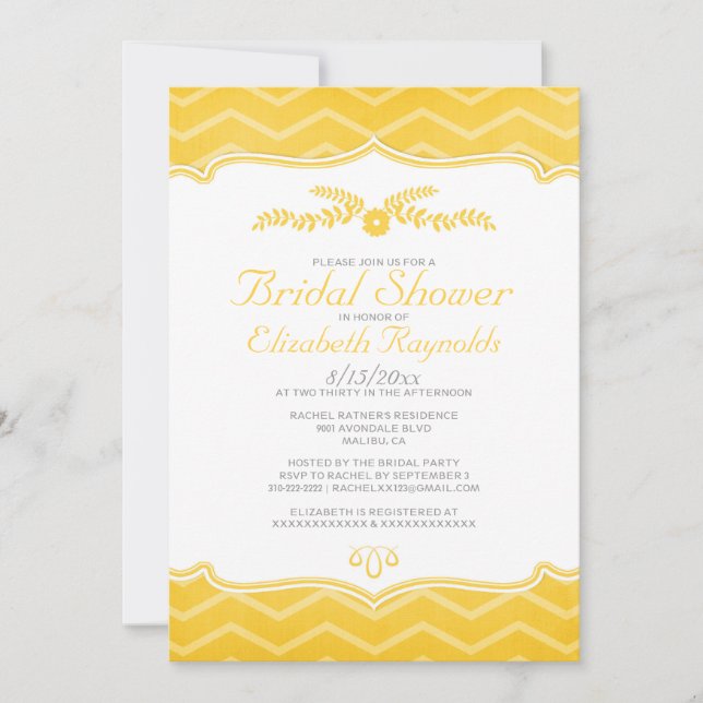 Gold Zigzag Bridal Shower Invitations (Front)