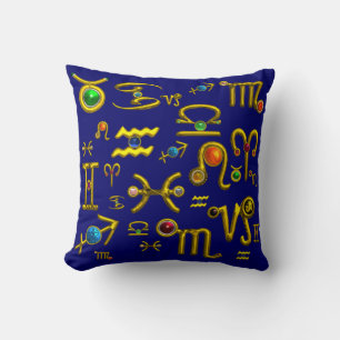 GOLD ZODIAC BIRTHDAY JEWELS,GEMSTONES,ASTROLOGY CUSHION