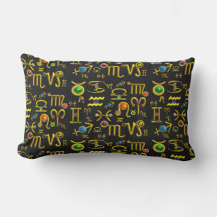 GOLD ZODIAC BIRTHDAY JEWELS,GEMSTONES,ASTROLOGY OUTDOOR CUSHION