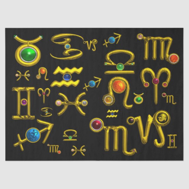 GOLD ZODIAC BIRTHDAY JEWELS,GEMSTONES,ASTROLOGY TISSUE PAPER (Front)