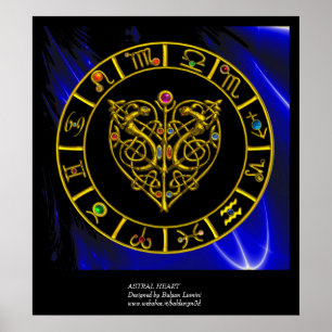 GOLD ZODIAC CHART,ASTRAL HEART,CELTIC KNOTS POSTER