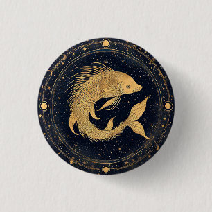 Gold Zodiac Pisces Illustration 3 Cm Round Badge