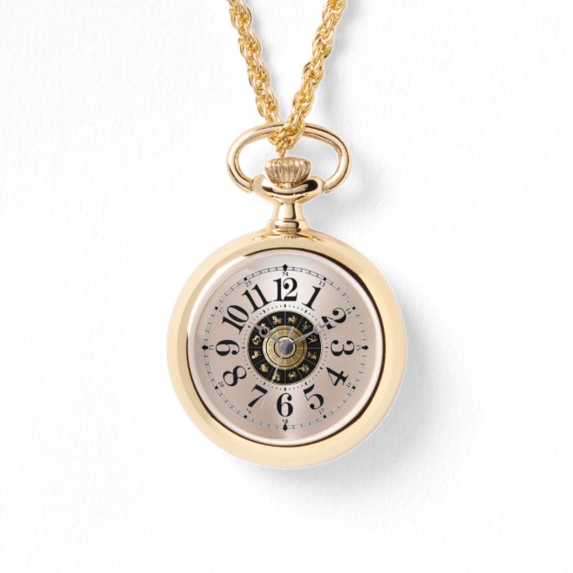 gold zodiac pocket watch necklace (Front)
