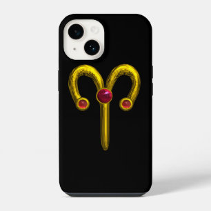 GOLD ZODIAC SIGN ARIES, Red Ruby Black iPhone 14 Case