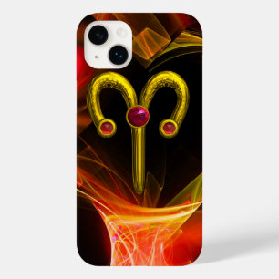 GOLD ZODIAC SIGN ARIES, Red Yellow Fractal Swirls Case-Mate iPhone 14 Plus Case