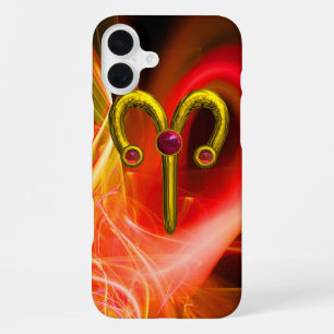 GOLD ZODIAC SIGN ARIES, Red Yellow Fractal Swirls iPhone 16 Plus Case