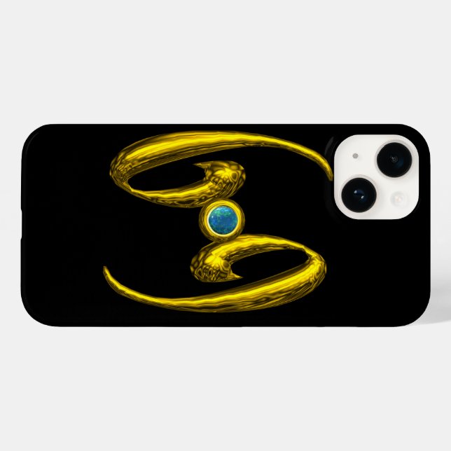 GOLD ZODIAC SIGN CANCER, Blue Opale Gemstone Black Case-Mate iPhone Case (Back (Horizontal))