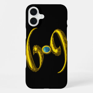 GOLD ZODIAC SIGN CANCER, Blue Opale Gemstone Black iPhone Case