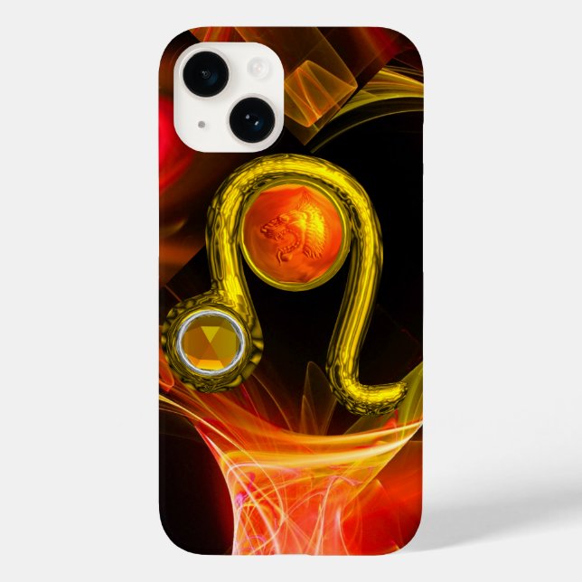 GOLD ZODIAC SIGN LEO Red Yellow Fractal Swirls Case-Mate iPhone Case (Back)