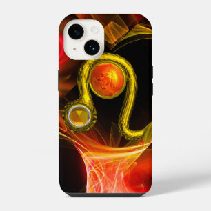 GOLD ZODIAC SIGN LEO Red Yellow Fractal Swirls iPhone Case