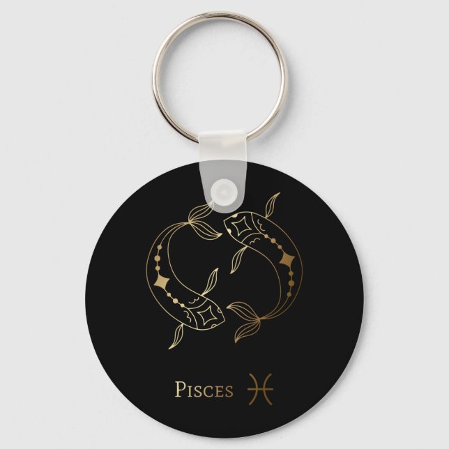Gold Zodiac Sign/Pisces Keychain (Front)