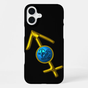 GOLD ZODIAC SIGN SAGITTARIUS, Blue Turquoise,Black iPhone Case