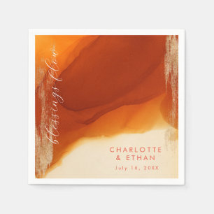 Goldbrushed Burnt Orange Modern Flowing Ink Napkin
