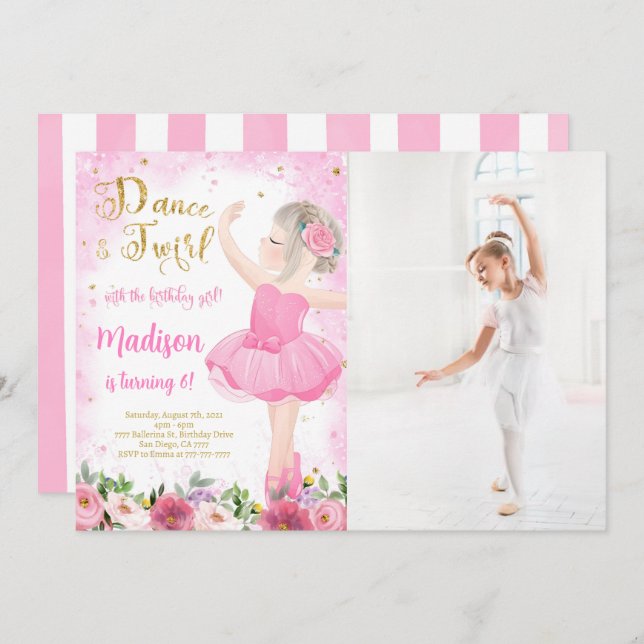 Golded Ballerina Photo Invitation  (Front/Back)