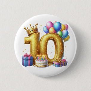 Golden 10th Birthday 6 Cm Round Badge