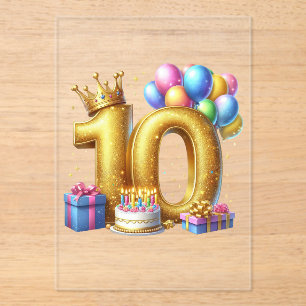 Golden 10th Birthday Acrylic Invitations