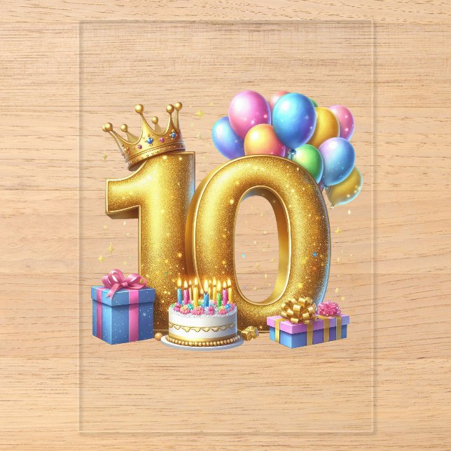Golden 10th Birthday Acrylic Invitations (Front)