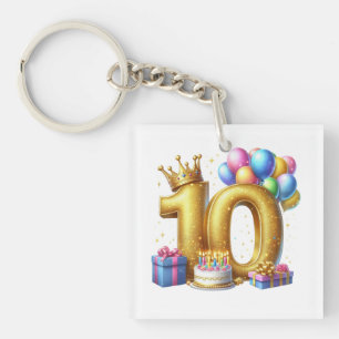 Golden 10th Birthday Key Ring