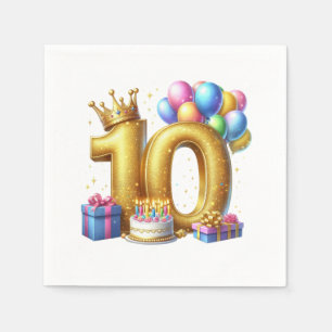 Golden 10th Birthday Napkin