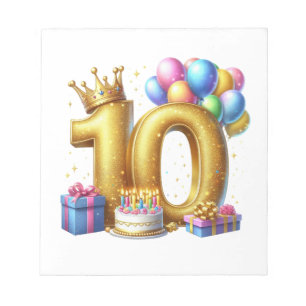 Golden 10th Birthday Notepad