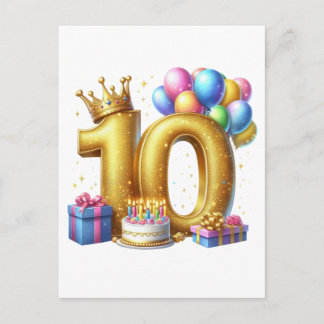Golden 10th Birthday Postcard
