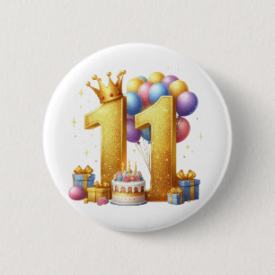 Golden 11th Birthday 6 Cm Round Badge