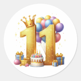 Golden 11th Birthday Classic Round Sticker