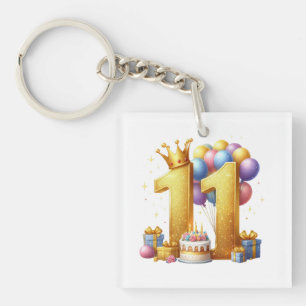 Golden 11th Birthday Key Ring