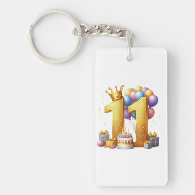 Golden 11th Birthday Key Ring (Front)