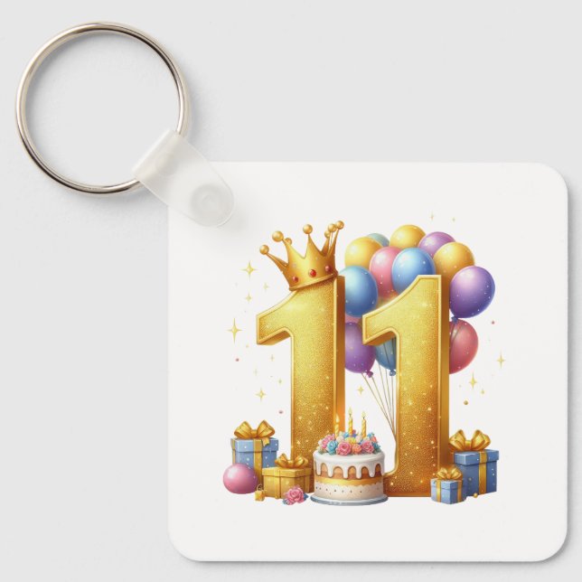 Golden 11th Birthday Key Ring (Front)