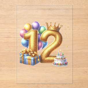 Golden 12th Birthday Acrylic Invitations