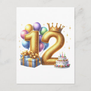 Golden 12th Birthday Announcement Postcard