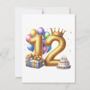 Golden 12th Birthday Card